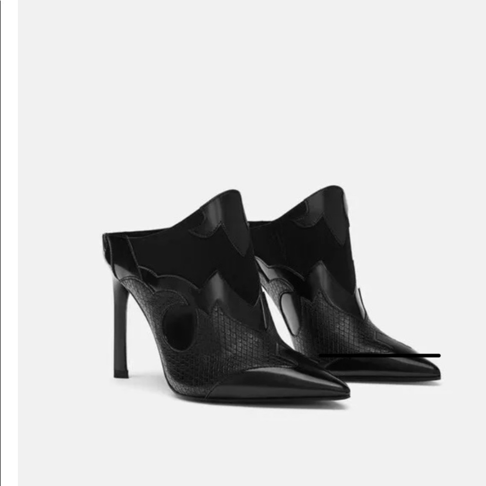 ZARA Trafaluc Black Cowboy Mule Heels Size 40 EU (9 US)